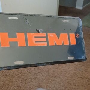 HEMI Gray and Orange License Plate
